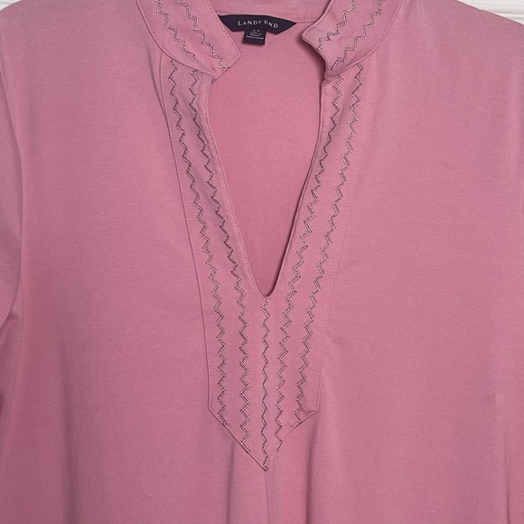 Lands End Pink Embroidered Split Neck Tunic Top Womens Medium 10-12 Long Sleeve - Picture 2 of 9